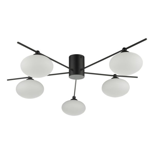 Jasper 5 Light Semi Flush Ceiling Light Matt Black Opal Glass - Image 6