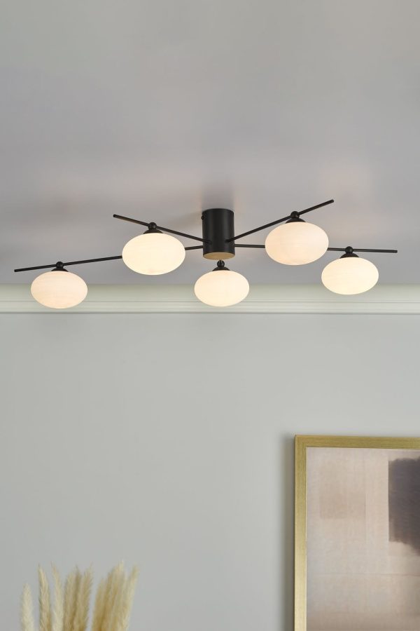 Jasper 5 Light Semi Flush Ceiling Light Matt Black Opal Glass - Image 8