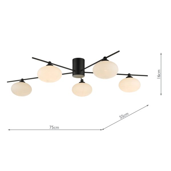 Jasper 5 Light Semi Flush Ceiling Light Matt Black Opal Glass - Image 9