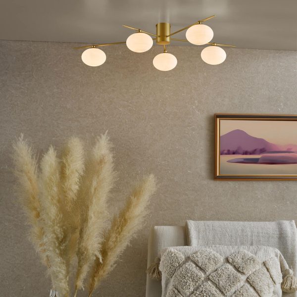 Jasper 5 Light Semi-Flush Satin Gold and Opal Glass - Image 7