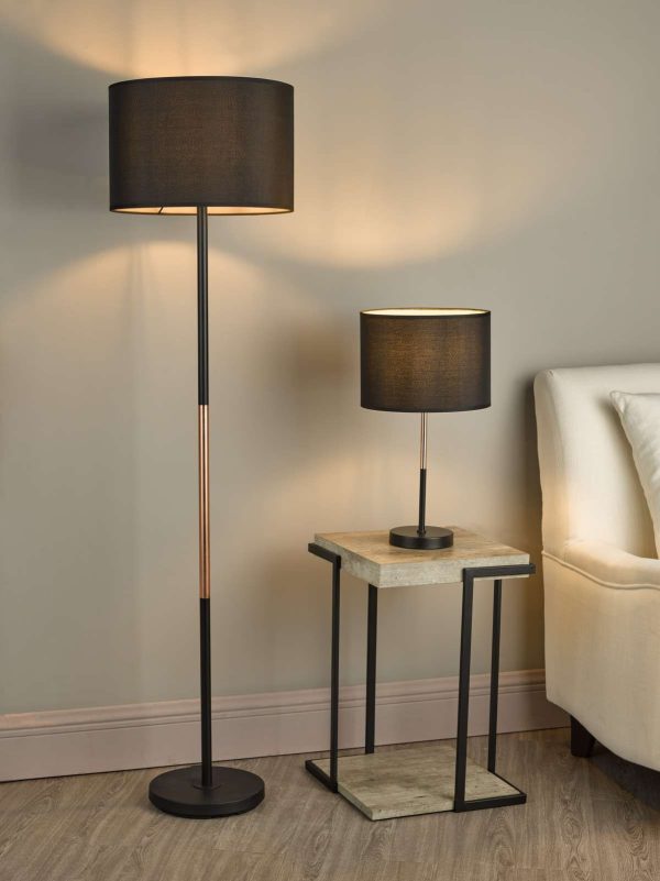 Kelso Table Lamp Matt Black Polished Copper With Shade - Image 6