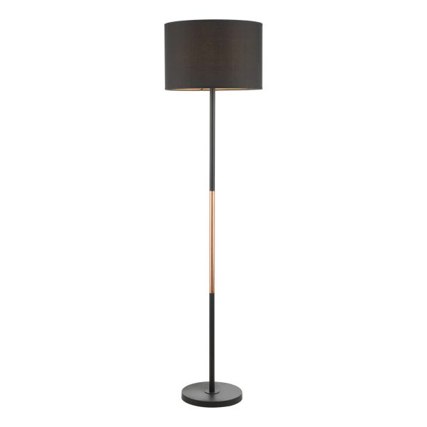 Kelso Floor Lamp Matt Black Polished Copper With Shade - Image 2