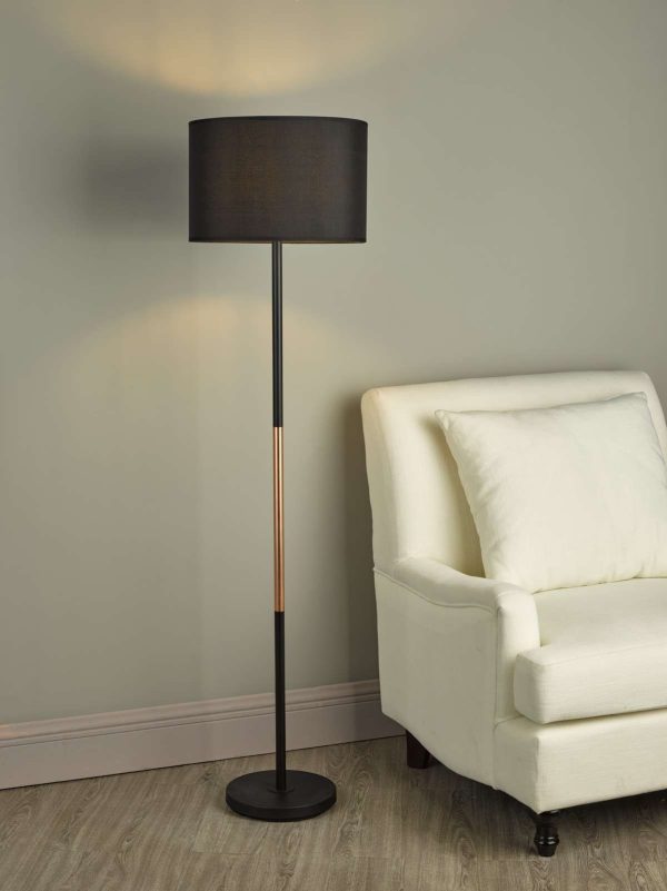 Kelso Floor Lamp Matt Black Polished Copper With Shade - Image 5