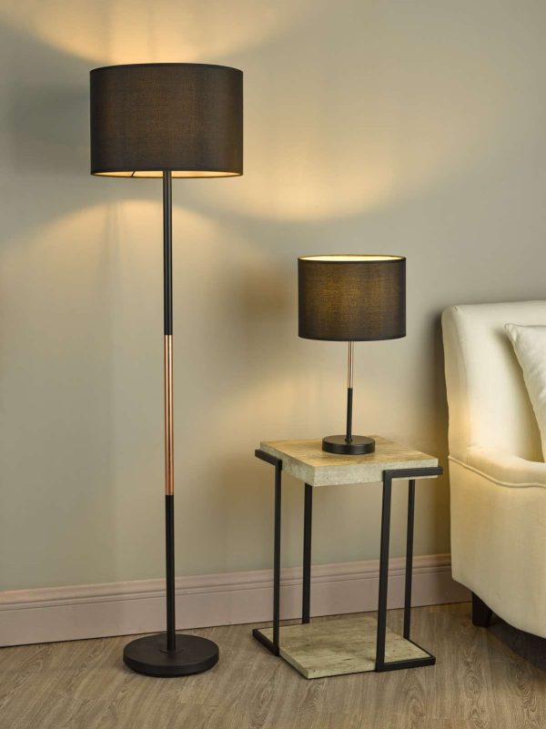 Kelso Floor Lamp Matt Black Polished Copper With Shade - Image 6