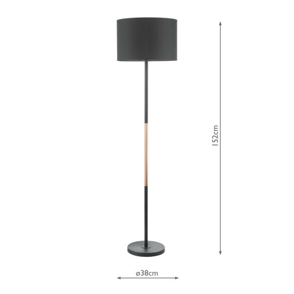 Kelso Floor Lamp Matt Black Polished Copper With Shade - Image 7