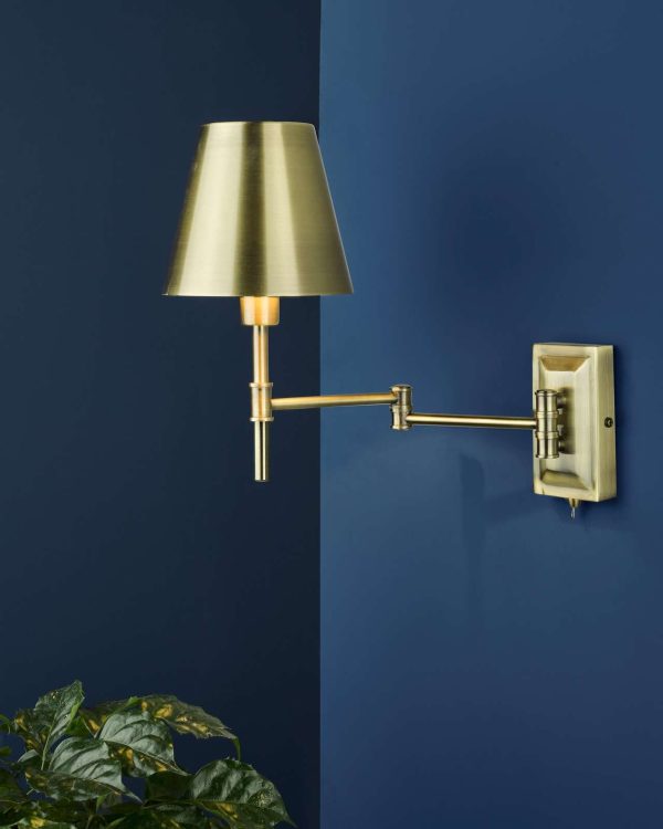 Kensington 1 Light Swing Arm Wall Light Antique Brass - Image 6