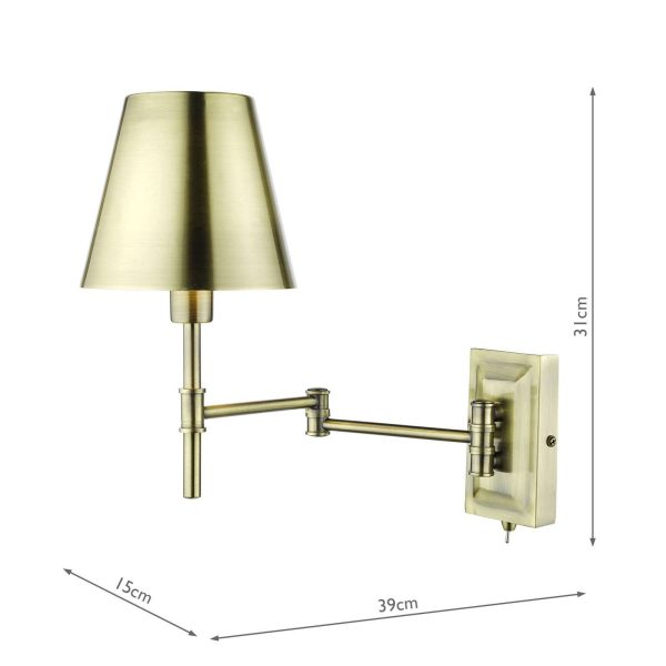 Kensington 1 Light Swing Arm Wall Light Antique Brass - Image 7