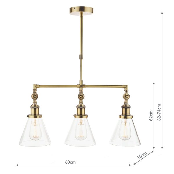 Laura Ashley Isaac Antique Brass 3 Light Bar Pendant Ceiling Light - Image 8