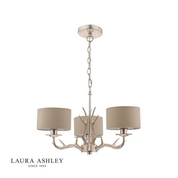 Laura Ashley Mulroy Antler 3 Light Chandelier with Shades