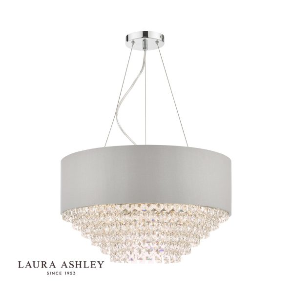 Laura Ashley Carrington 5lt Pendant Grey Shade Crystal