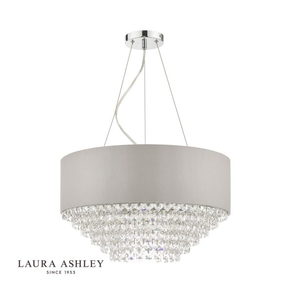 Laura Ashley Carrington 5lt Pendant Grey Shade Crystal - Image 2