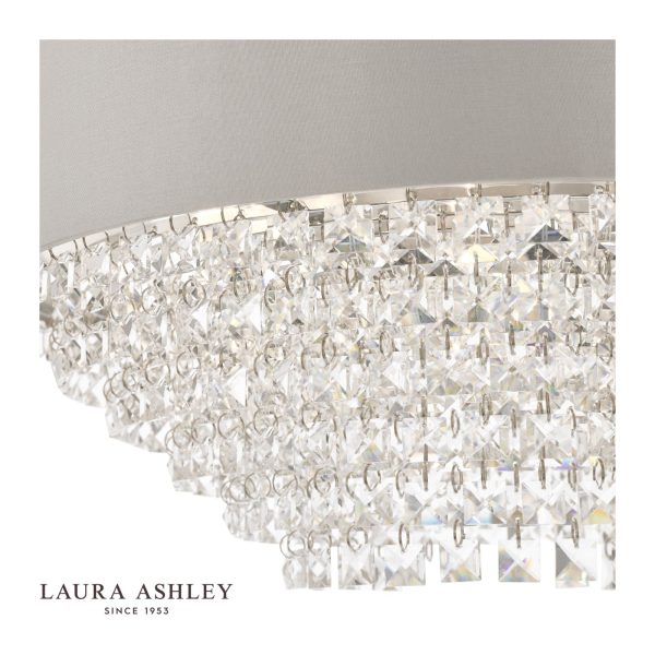 Laura Ashley Carrington 5lt Pendant Grey Shade Crystal - Image 3