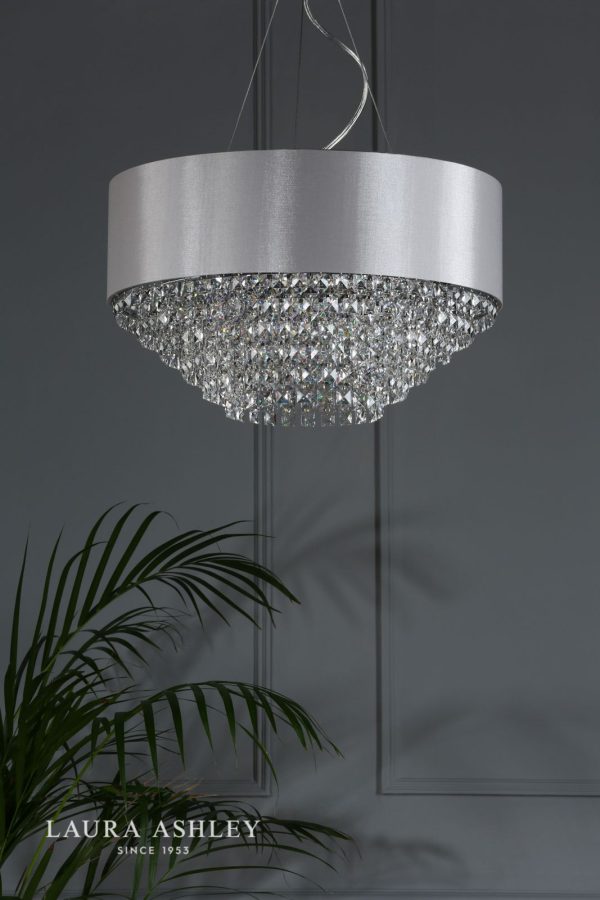 Laura Ashley Carrington 5lt Pendant Grey Shade Crystal - Image 5