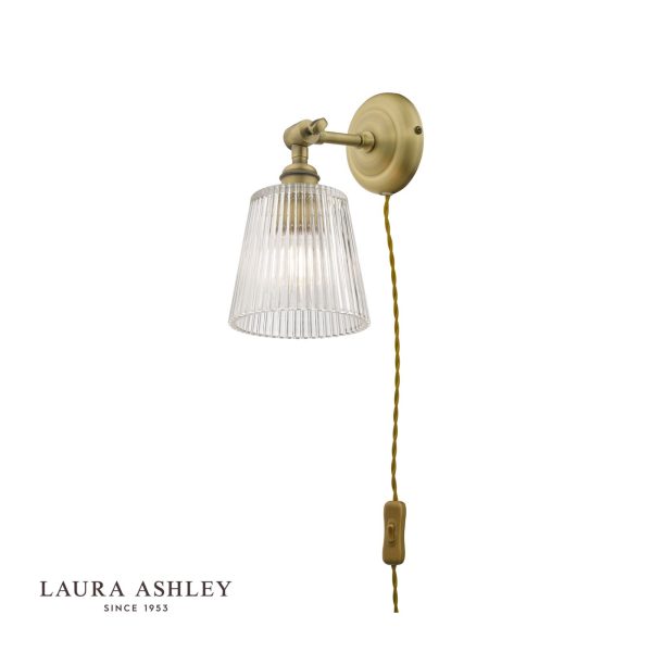 Laura Ashley Callaghan Plugged Wall Light Antique Brass Ribbed Glass