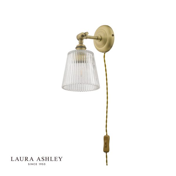 Laura Ashley Callaghan Plugged Wall Light Antique Brass Ribbed Glass - Image 2