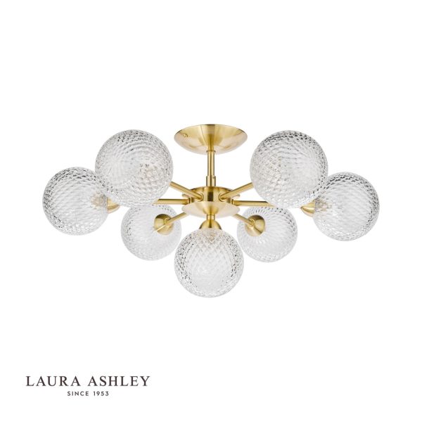 Laura Ashley Atherton 7lt Semi Flush Satin Brass Glass - Image 2