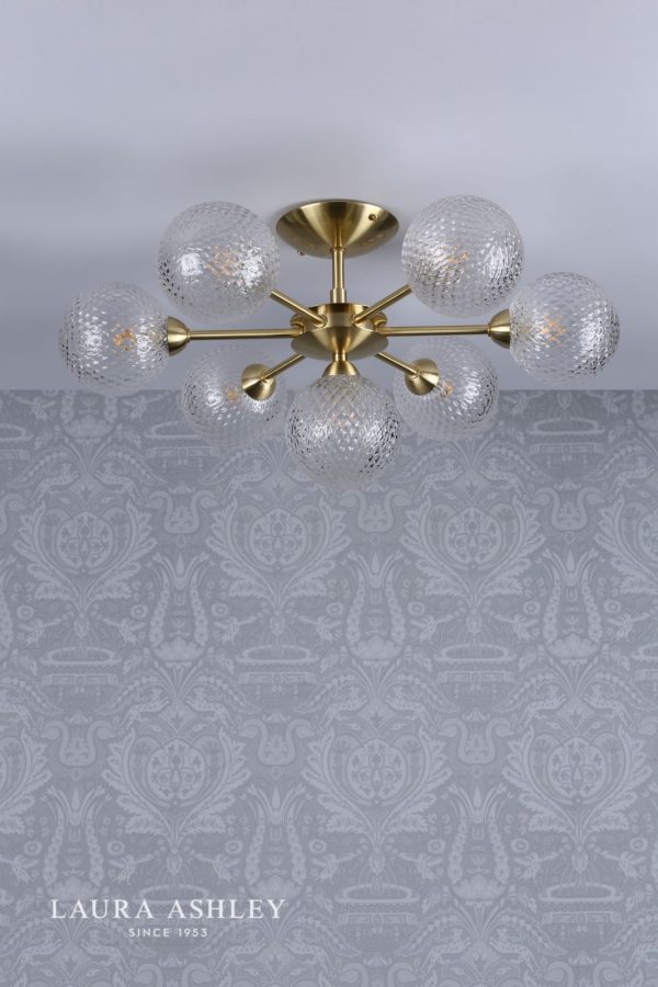 Laura Ashley Atherton 7lt Semi Flush Satin Brass Glass - Image 4