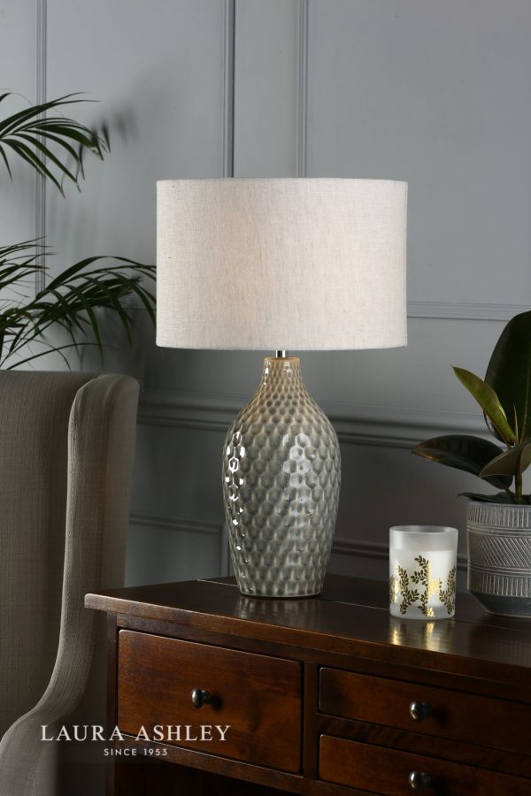 Laura Ashley Heathfield Ceramic Table Lamp Gloss Grey With Shade - Image 3