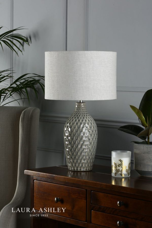 Laura Ashley Heathfield Ceramic Table Lamp Gloss Grey With Shade - Image 4