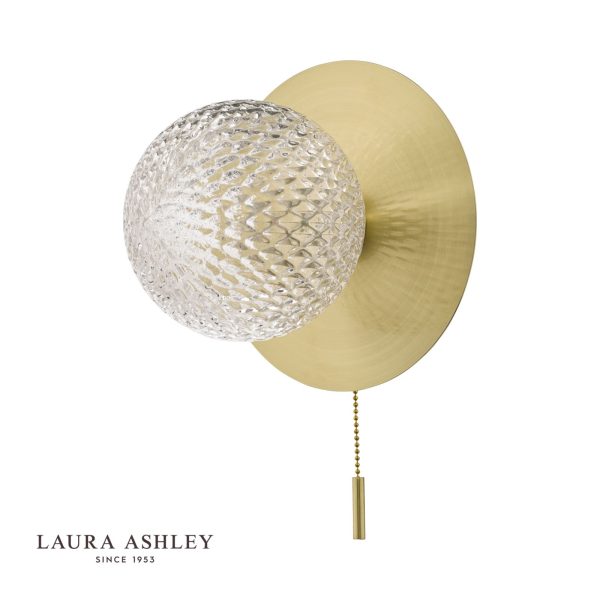 Laura Ashley Prague Bathroom Wall Light Glass Satin Brass IP44 - Image 2