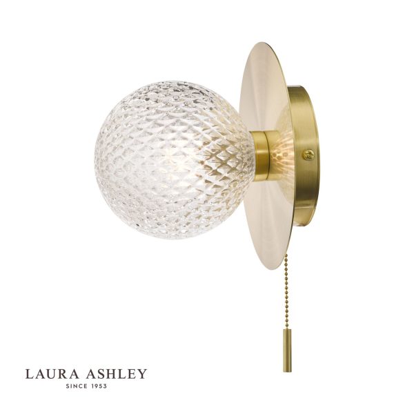 Laura Ashley Prague Bathroom Wall Light Glass Satin Brass IP44 - Image 3