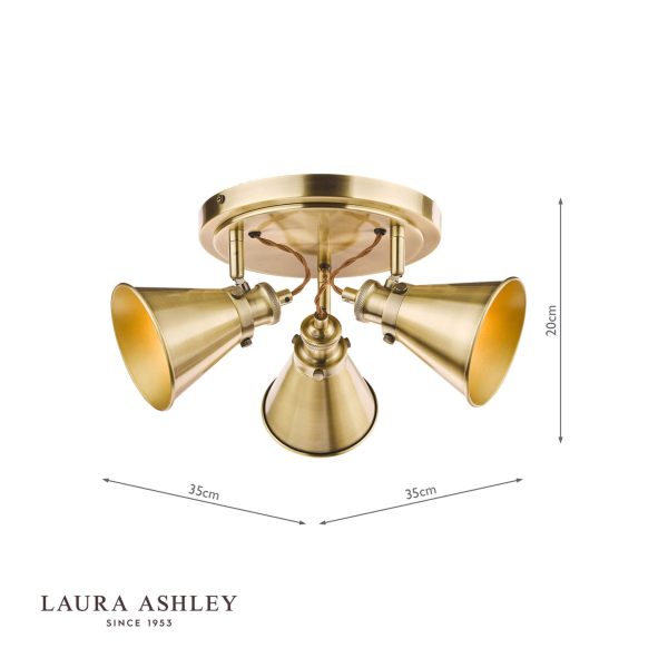 Laura Ashley Rufus 3lt Plate Spotlight Antique Brass - Image 6