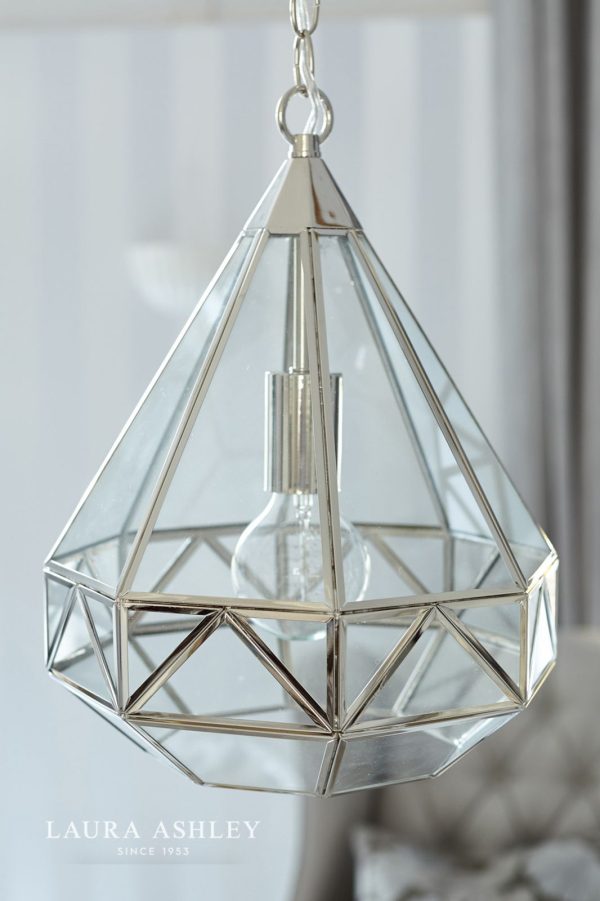 Laura Ashley Zaria Pendant Polished Silver Glass - Image 3