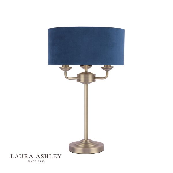 Sorrento 3 Light Table Lamp Antique Brass & Blue Shade - Image 2