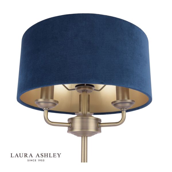 Sorrento 3 Light Table Lamp Antique Brass & Blue Shade - Image 4