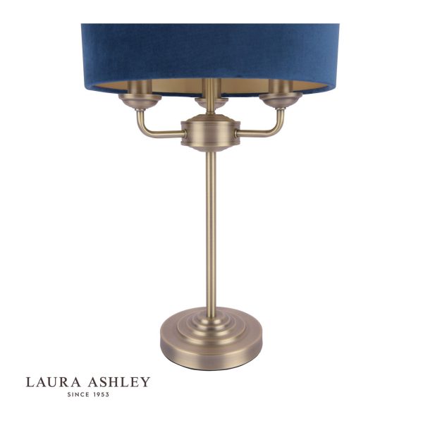 Sorrento 3 Light Table Lamp Antique Brass & Blue Shade - Image 5