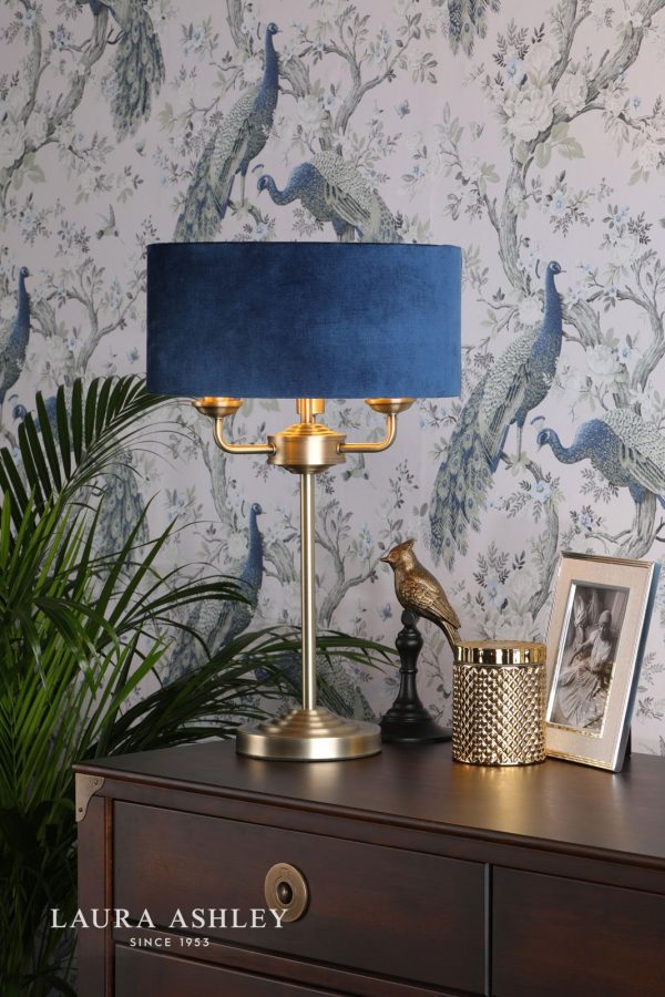 Sorrento 3 Light Table Lamp Antique Brass & Blue Shade - Image 6