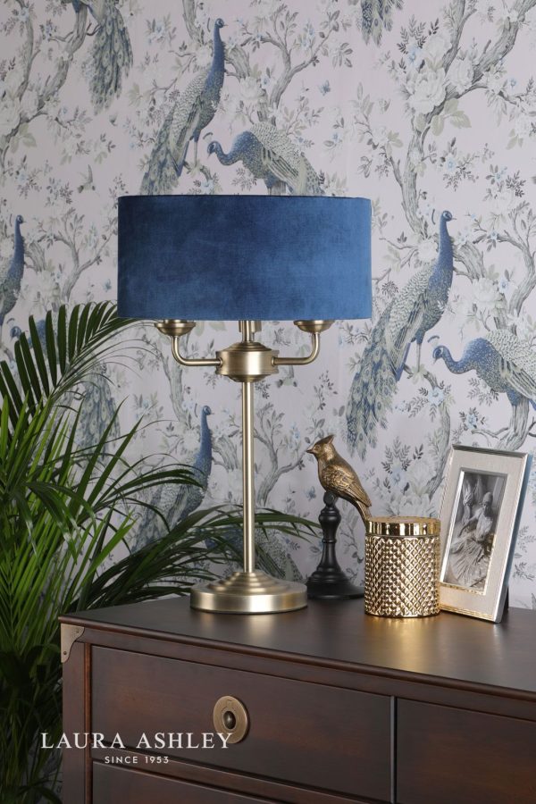 Sorrento 3 Light Table Lamp Antique Brass & Blue Shade - Image 7