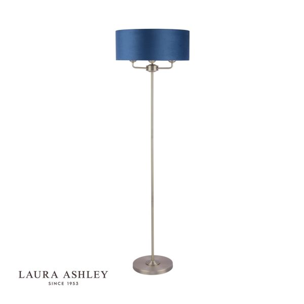 Laura Ashley Sorrento 3 Light Floor Lamp Matt Antique Brass & Blue Shade - Image 2