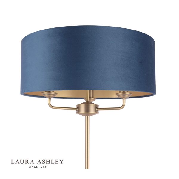 Laura Ashley Sorrento 3 Light Floor Lamp Matt Antique Brass & Blue Shade - Image 3