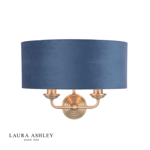 Laura Ashley Sorrento 2 Light Wall Light Matt Antique Brass & Blue Shade