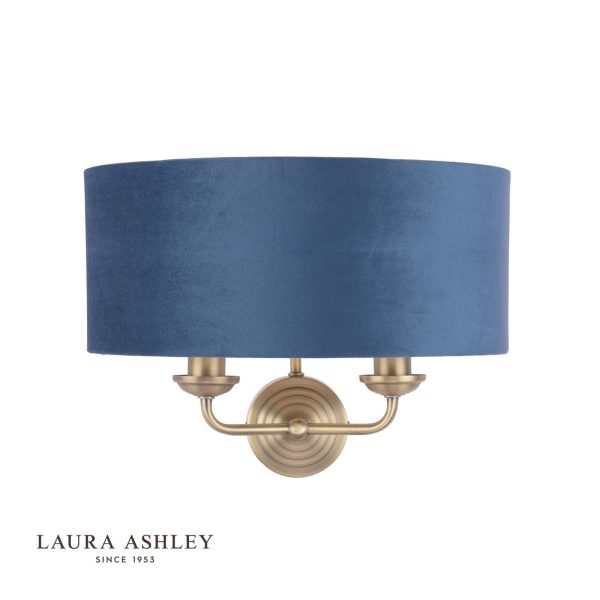 Laura Ashley Sorrento 2 Light Wall Light Matt Antique Brass & Blue Shade - Image 2