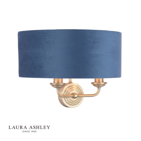 Laura Ashley Sorrento 2 Light Wall Light Matt Antique Brass & Blue Shade - Image 3