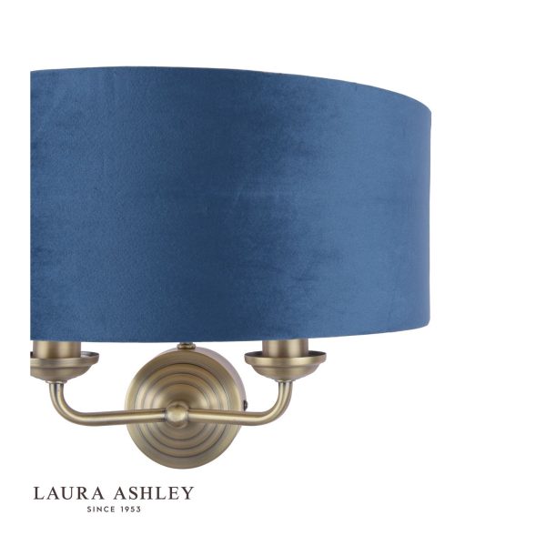 Laura Ashley Sorrento 2 Light Wall Light Matt Antique Brass & Blue Shade - Image 5