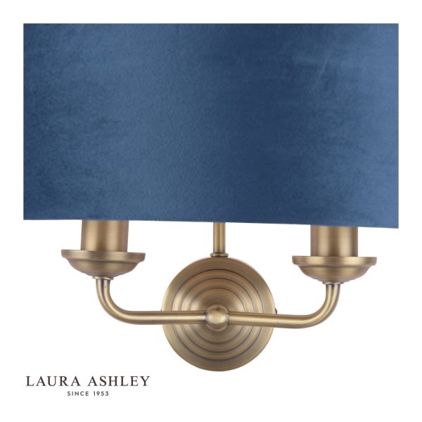 Laura Ashley Sorrento 2 Light Wall Light Matt Antique Brass & Blue Shade - Image 6