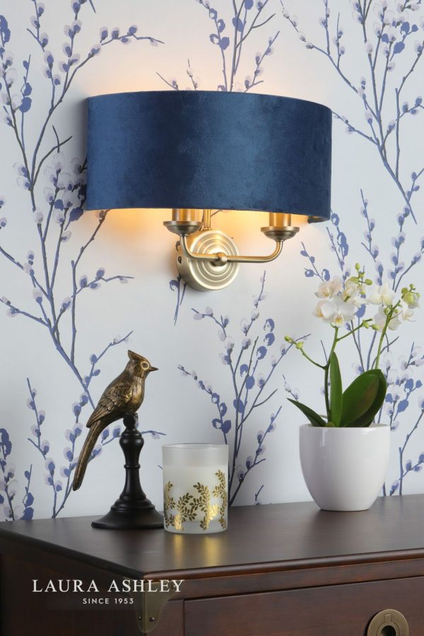 Laura Ashley Sorrento 2 Light Wall Light Matt Antique Brass & Blue Shade - Image 7