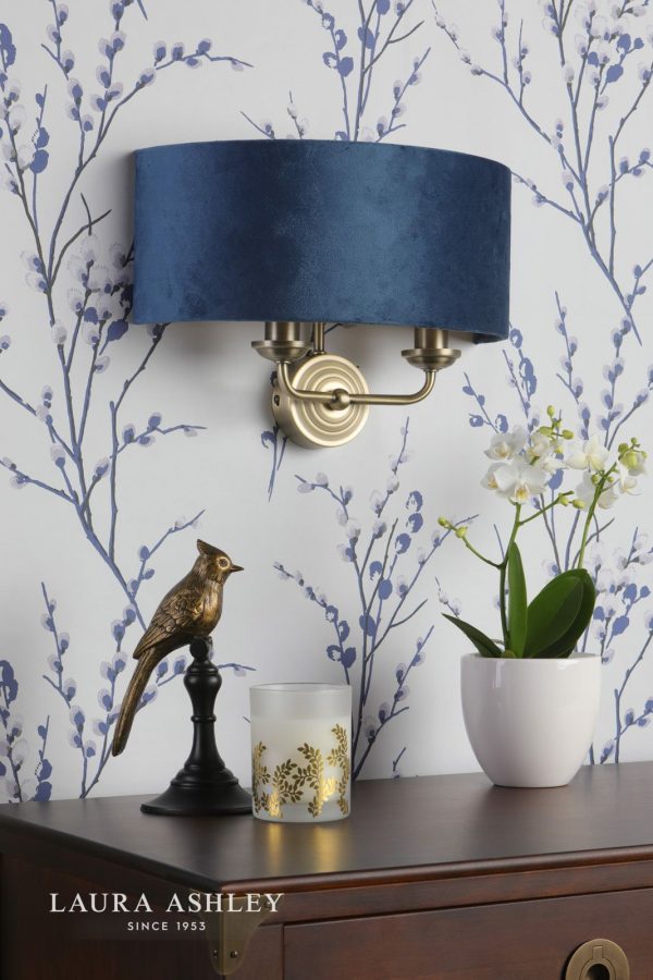 Laura Ashley Sorrento 2 Light Wall Light Matt Antique Brass & Blue Shade - Image 8