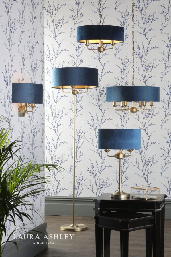 Laura Ashley Sorrento 2 Light Wall Light Matt Antique Brass & Blue Shade - Image 9