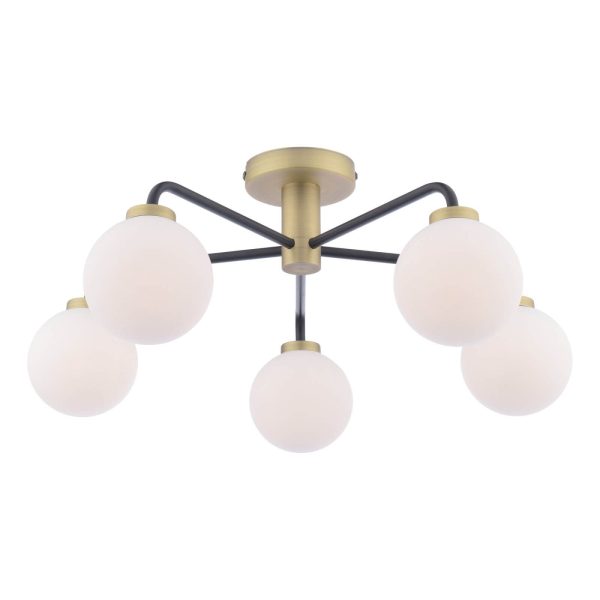 Lainey 5 Light Semi-Flush Matt Black & Opal Glass