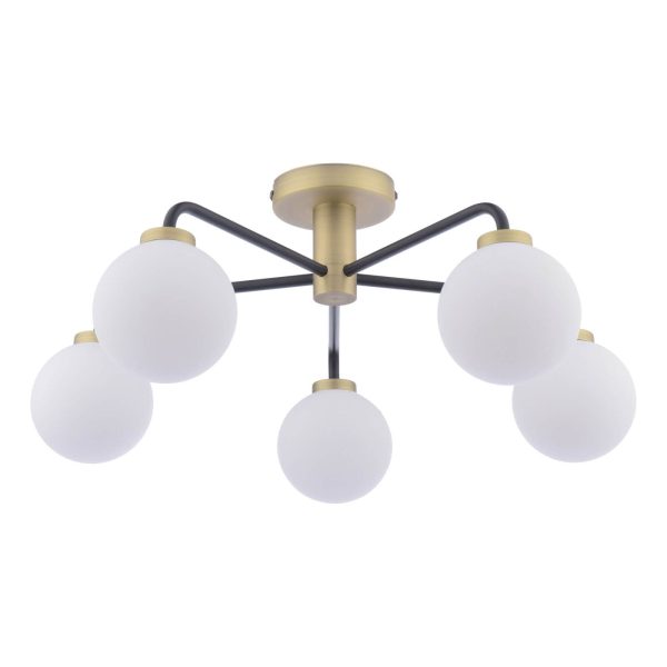 Lainey 5 Light Semi-Flush Matt Black & Opal Glass - Image 2