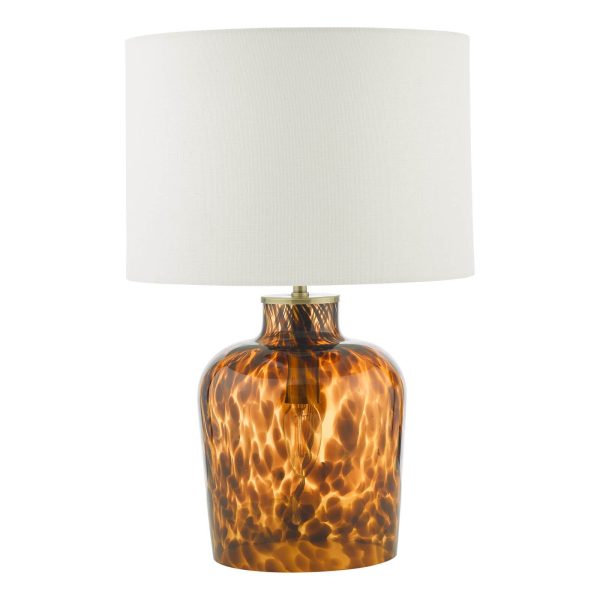 Leandra Dual Light Table Lamp Tortoiseshell Glass With Shade - Image 2