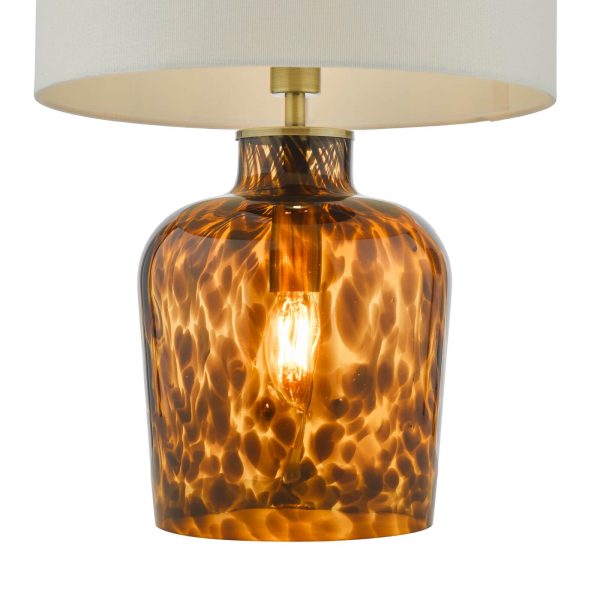 Leandra Dual Light Table Lamp Tortoiseshell Glass With Shade - Image 3