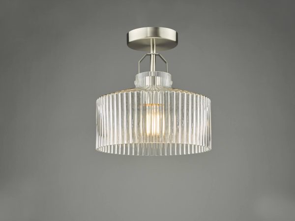 Lenka Semi-Flush Satin Nickel and Ribbed Glass - Image 5