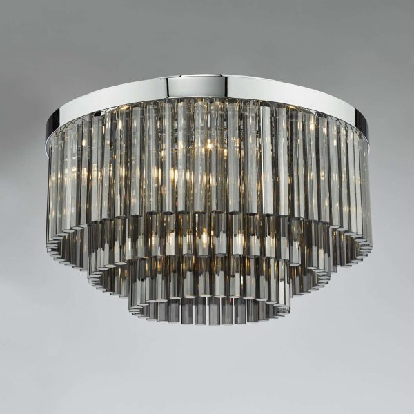 Logan 5 Light Flush Polished Chrome Smoked Glass - Image 6