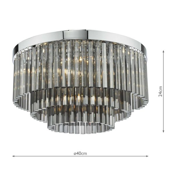 Logan 5 Light Flush Polished Chrome Smoked Glass - Image 8