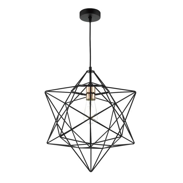 Luanda 1 Light Pendant Matt Black & Bright Copper Detail - Image 3